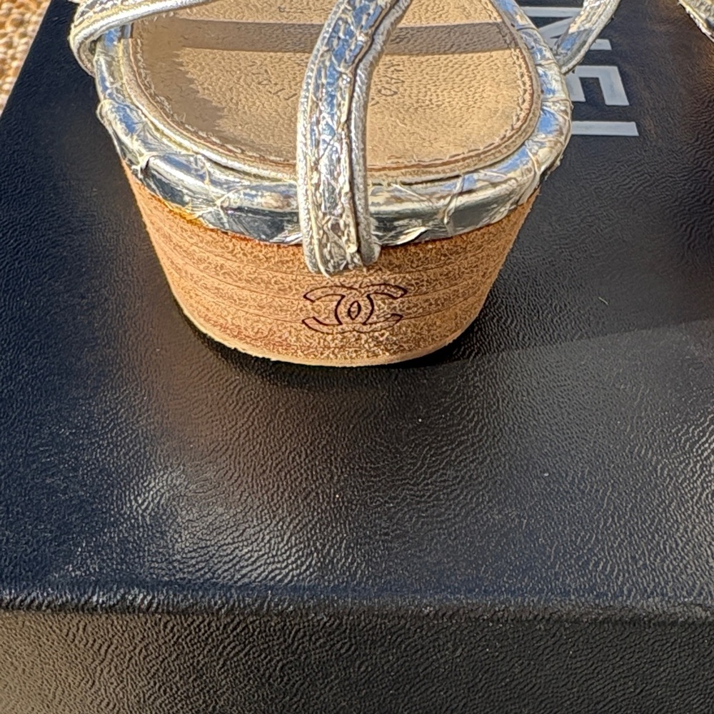 CHANEL Metallic Silver Women's Sandals - Picture 7 of 9